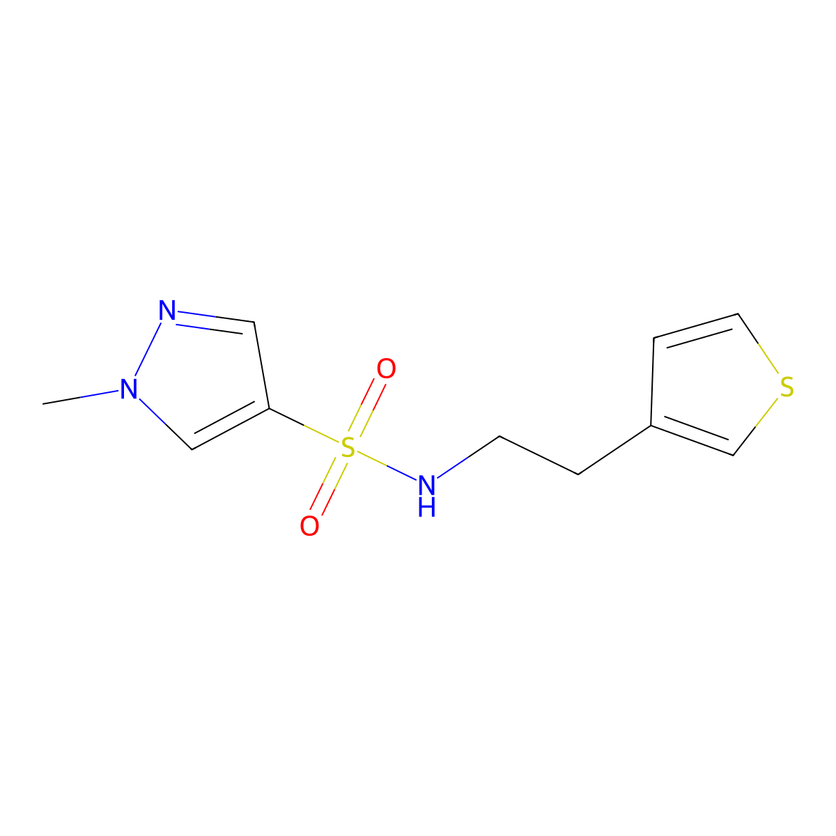 1-methyl-N-(2-(thiophen-3-yl)ethyl)-1H-pyrazole-4-sulfonamide molecular structure, CAS 1797871-40-9