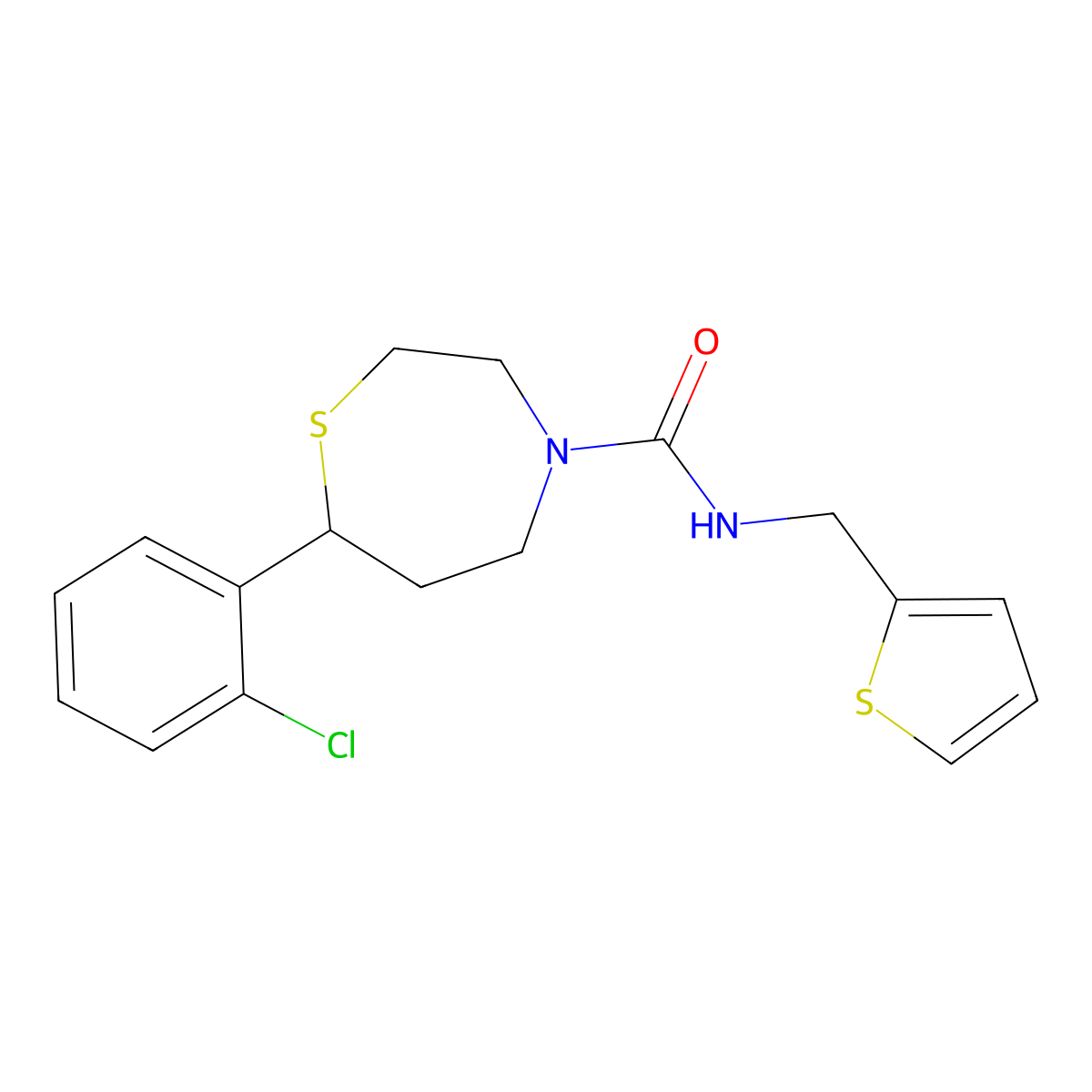 7-(2-chlorophenyl)-N-(thiophen-2-ylmethyl)-1,4-thiazepane-4-carboxamide molecular structure, CAS 1797871-41-0