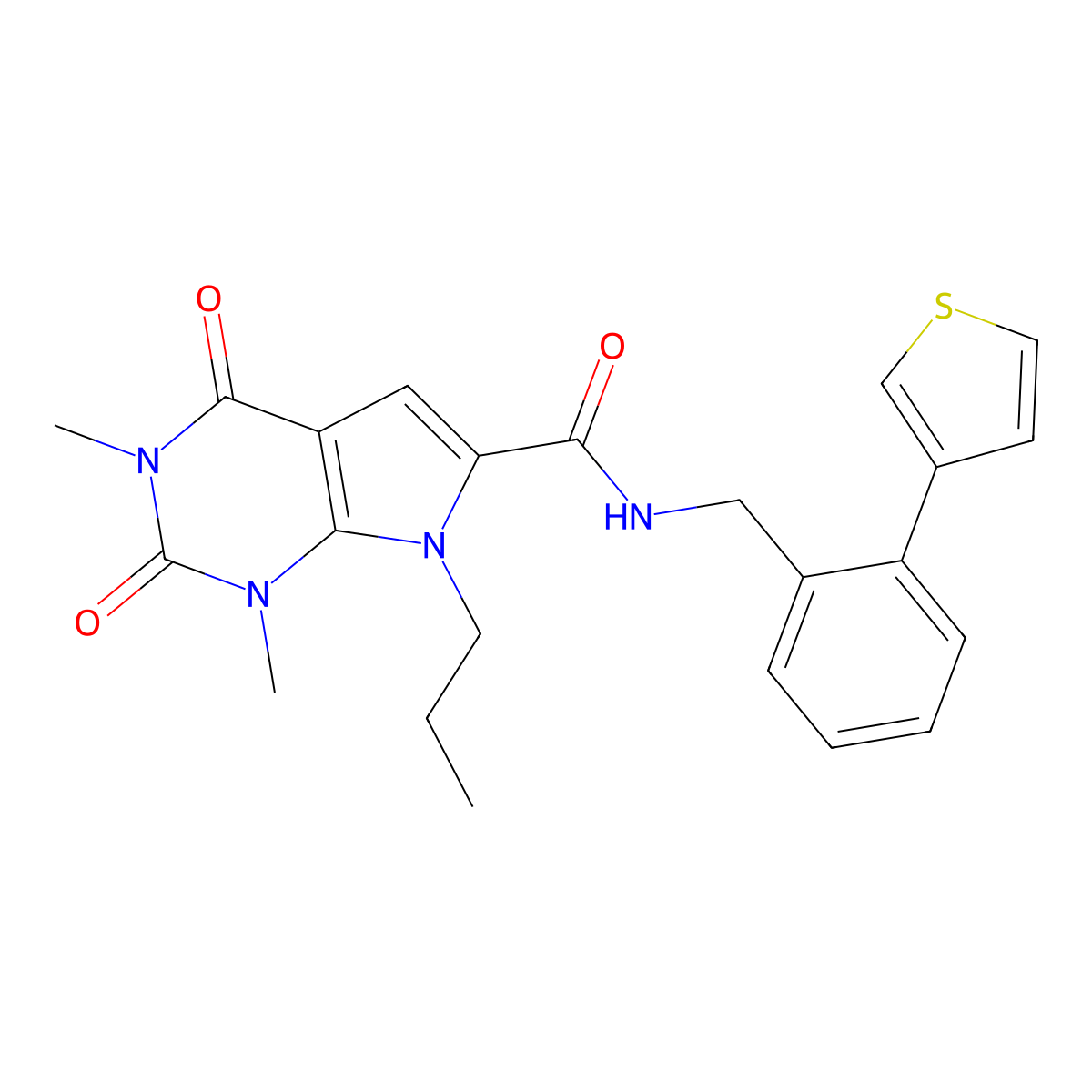 1,3-dimethyl-2,4-dioxo-7-propyl-N-(2-(thiophen-3-yl)benzyl)-2,3,4,7-tetrahydro-1H-pyrrolo[2,3-d]pyrimidine-6-carboxamide molecular structure, CAS 1797871-46-5