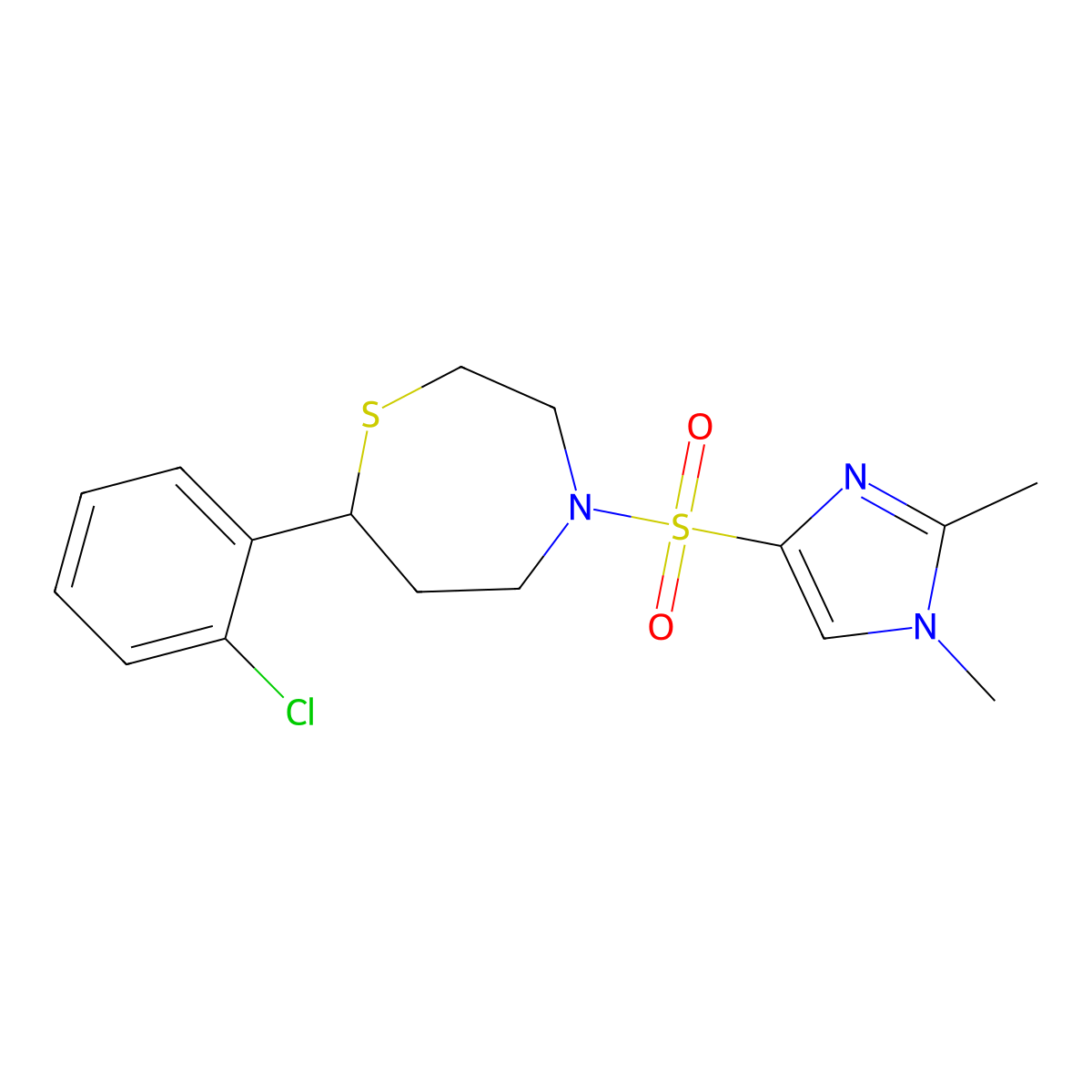 7-(2-chlorophenyl)-4-((1,2-dimethyl-1H-imidazol-4-yl)sulfonyl)-1,4-thiazepane molecular structure, CAS 1797871-47-6