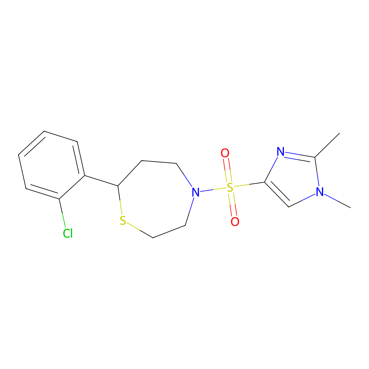 7-(2-chlorophenyl)-4-((1,2-dimethyl-1H-imidazol-4-yl)sulfonyl)-1,4-thiazepane molecular structure, CAS 1797871-47-6