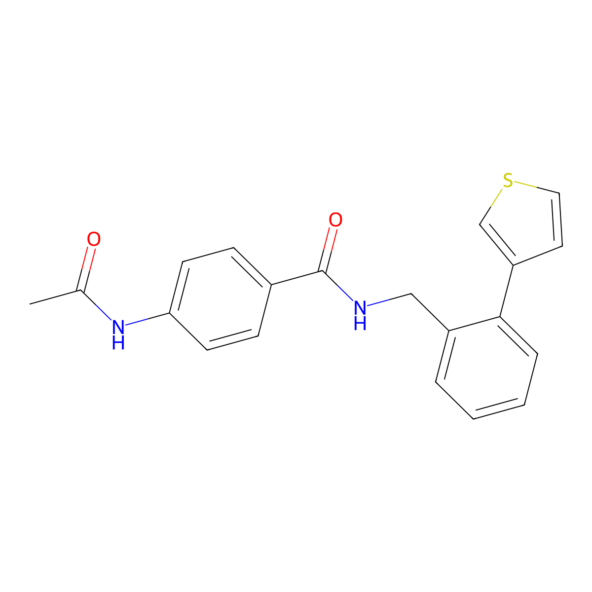 4-acetamido-N-(2-(thiophen-3-yl)benzyl)benzamide molecular structure, CAS 1797871-49-8