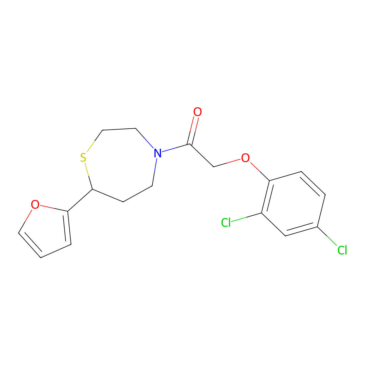 2-(2,4-Dichlorophenoxy)-1-(7-(furan-2-yl)-1,4-thiazepan-4-yl)ethanone molecular structure, CAS 1797871-55-6