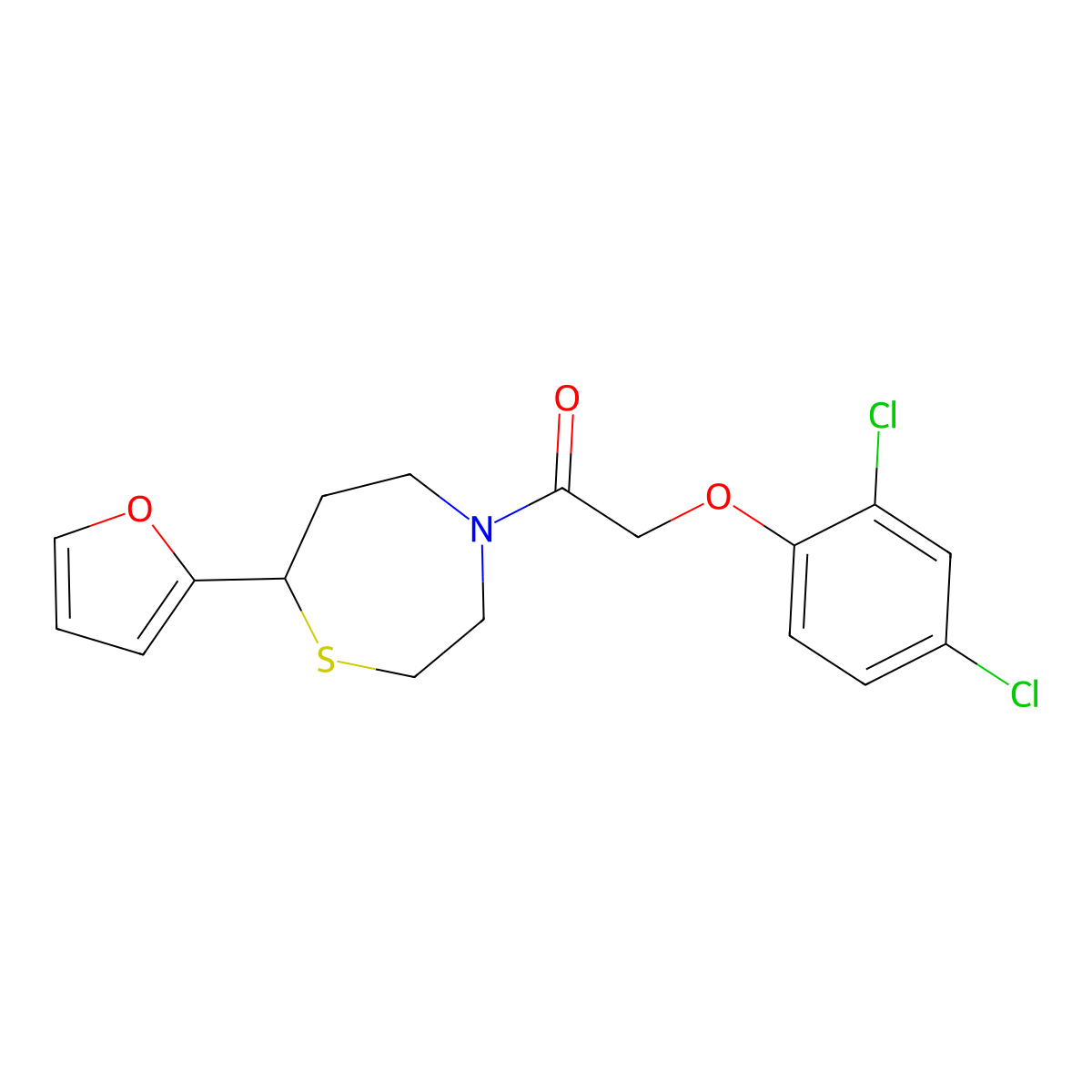 2-(2,4-Dichlorophenoxy)-1-(7-(furan-2-yl)-1,4-thiazepan-4-yl)ethanone molecular structure, CAS 1797871-55-6
