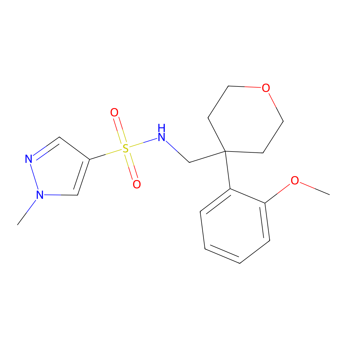 N-((4-(2-methoxyphenyl)tetrahydro-2H-pyran-4-yl)methyl)-1-methyl-1H-pyrazole-4-sulfonamide molecular structure, CAS 1797871-56-7