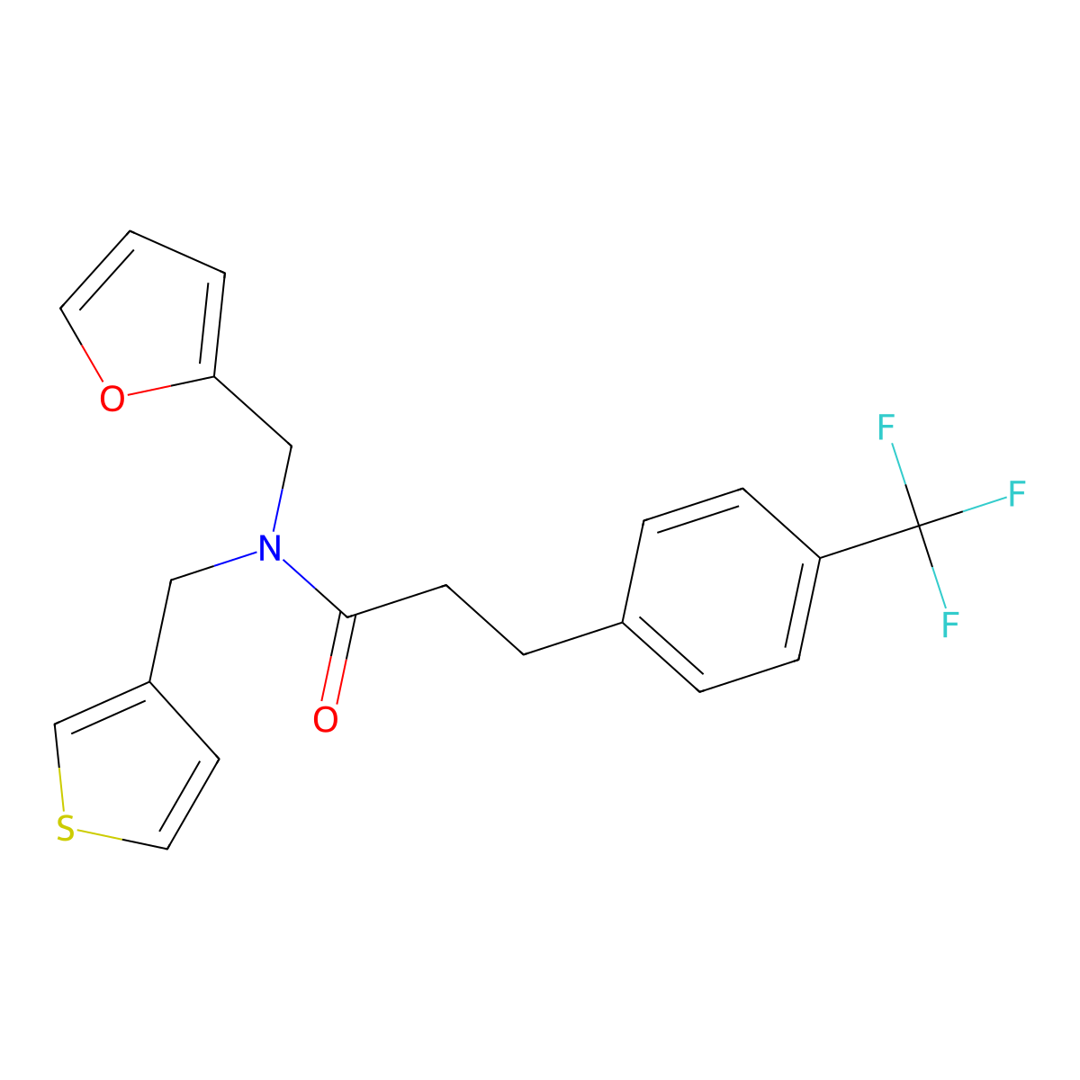 N-(furan-2-ylmethyl)-N-(thiophen-3-ylmethyl)-3-(4-(trifluoromethyl)phenyl)propanamide molecular structure, CAS 1797871-63-6