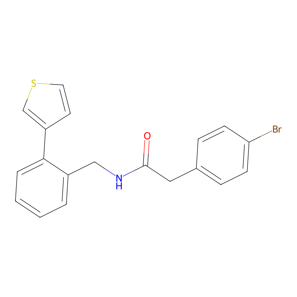 2-(4-bromophenyl)-N-(2-(thiophen-3-yl)benzyl)acetamide molecular structure, CAS 1797871-74-9