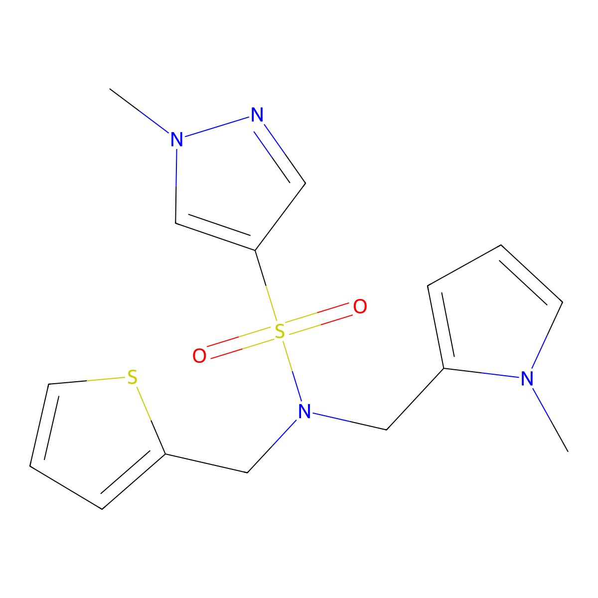 1-methyl-N-((1-methyl-1H-pyrrol-2-yl)methyl)-N-(thiophen-2-ylmethyl)-1H-pyrazole-4-sulfonamide molecular structure, CAS 1797871-79-4