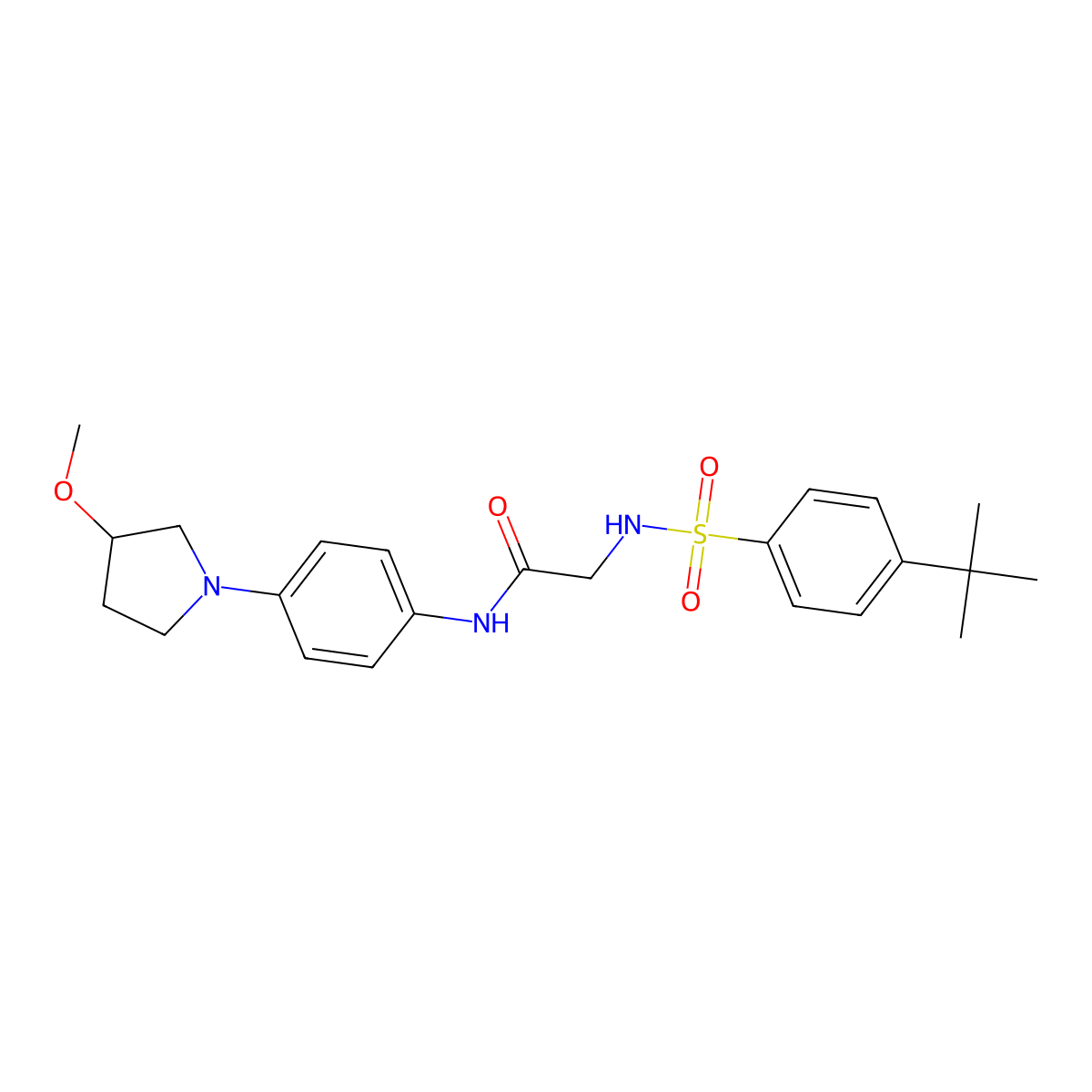 2-(4-(tert-butyl)phenylsulfonamido)-N-(4-(3-methoxypyrrolidin-1-yl)phenyl)acetamide molecular structure, CAS 1797871-80-7