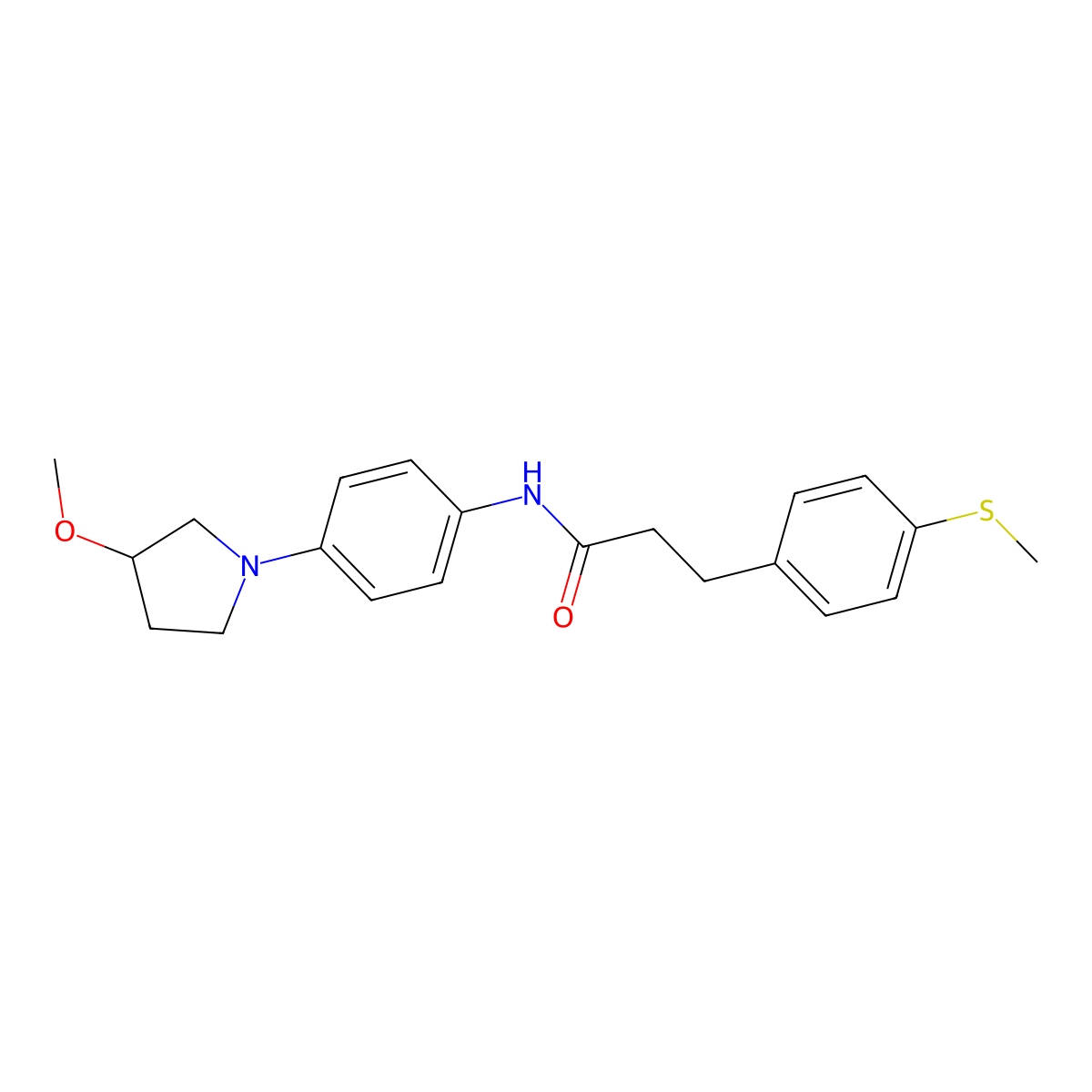 N-(4-(3-methoxypyrrolidin-1-yl)phenyl)-3-(4-(methylthio)phenyl)propanamide molecular structure, CAS 1797871-85-2
