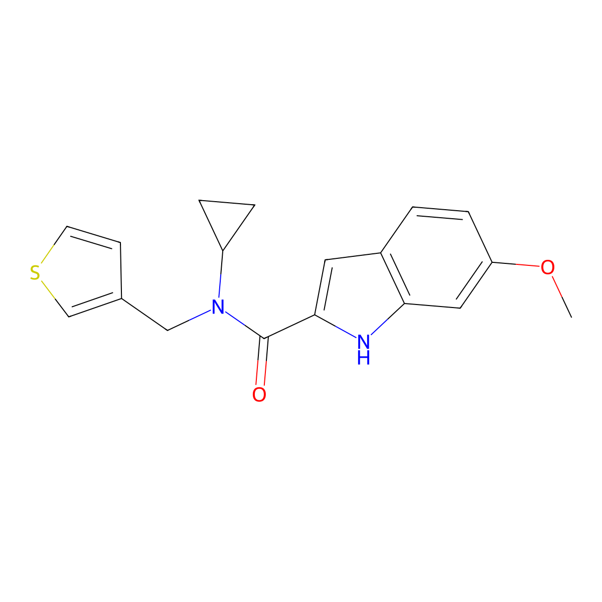 N-cyclopropyl-6-methoxy-N-(thiophen-3-ylmethyl)-1H-indole-2-carboxamide molecular structure, CAS 1797871-86-3