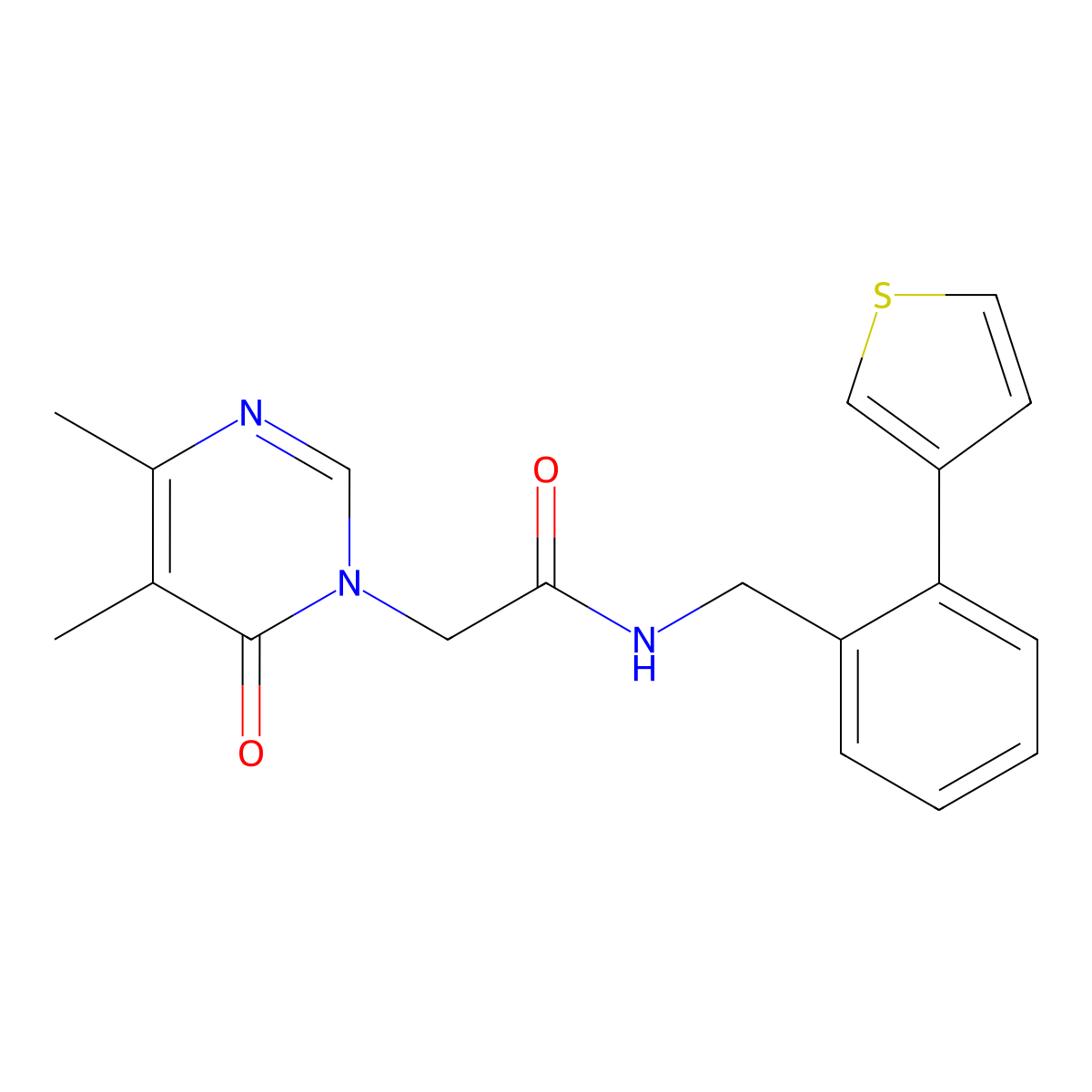 2-(4,5-dimethyl-6-oxopyrimidin-1(6H)-yl)-N-(2-(thiophen-3-yl)benzyl)acetamide molecular structure, CAS 1797871-94-3
