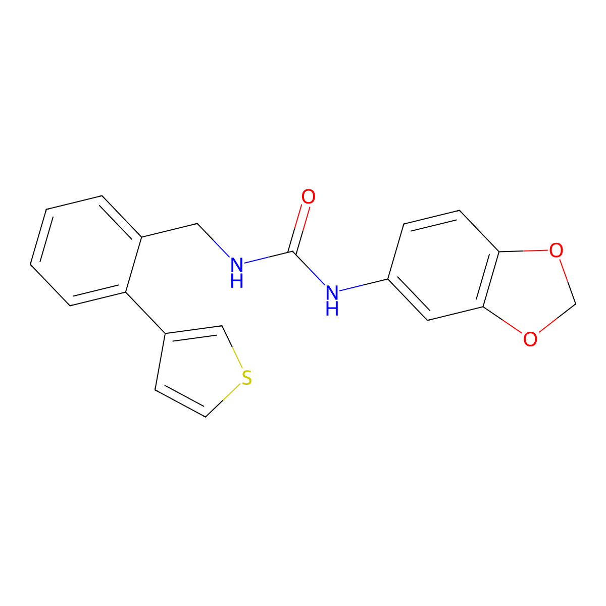 1-(Benzo[d][1,3]dioxol-5-yl)-3-(2-(thiophen-3-yl)benzyl)urea molecular structure, CAS 1797872-09-3