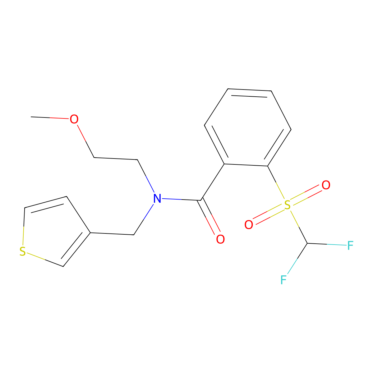 2-((difluoromethyl)sulfonyl)-N-(2-methoxyethyl)-N-(thiophen-3-ylmethyl)benzamide molecular structure, CAS 1797872-11-7