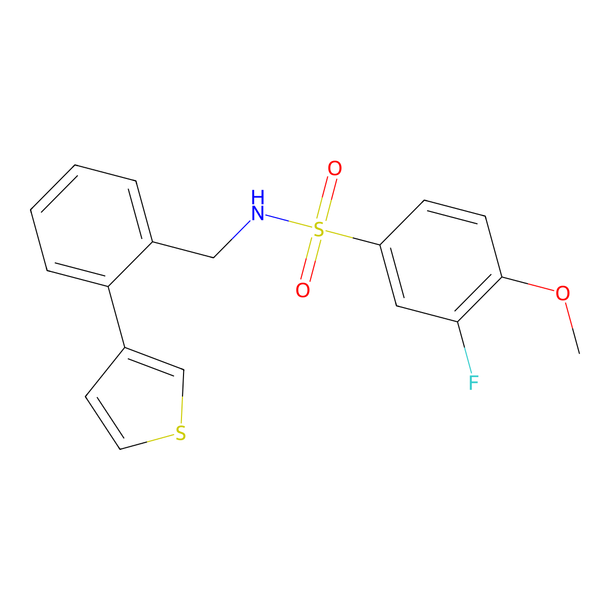 3-fluoro-4-methoxy-N-(2-(thiophen-3-yl)benzyl)benzenesulfonamide molecular structure, CAS 1797872-24-2