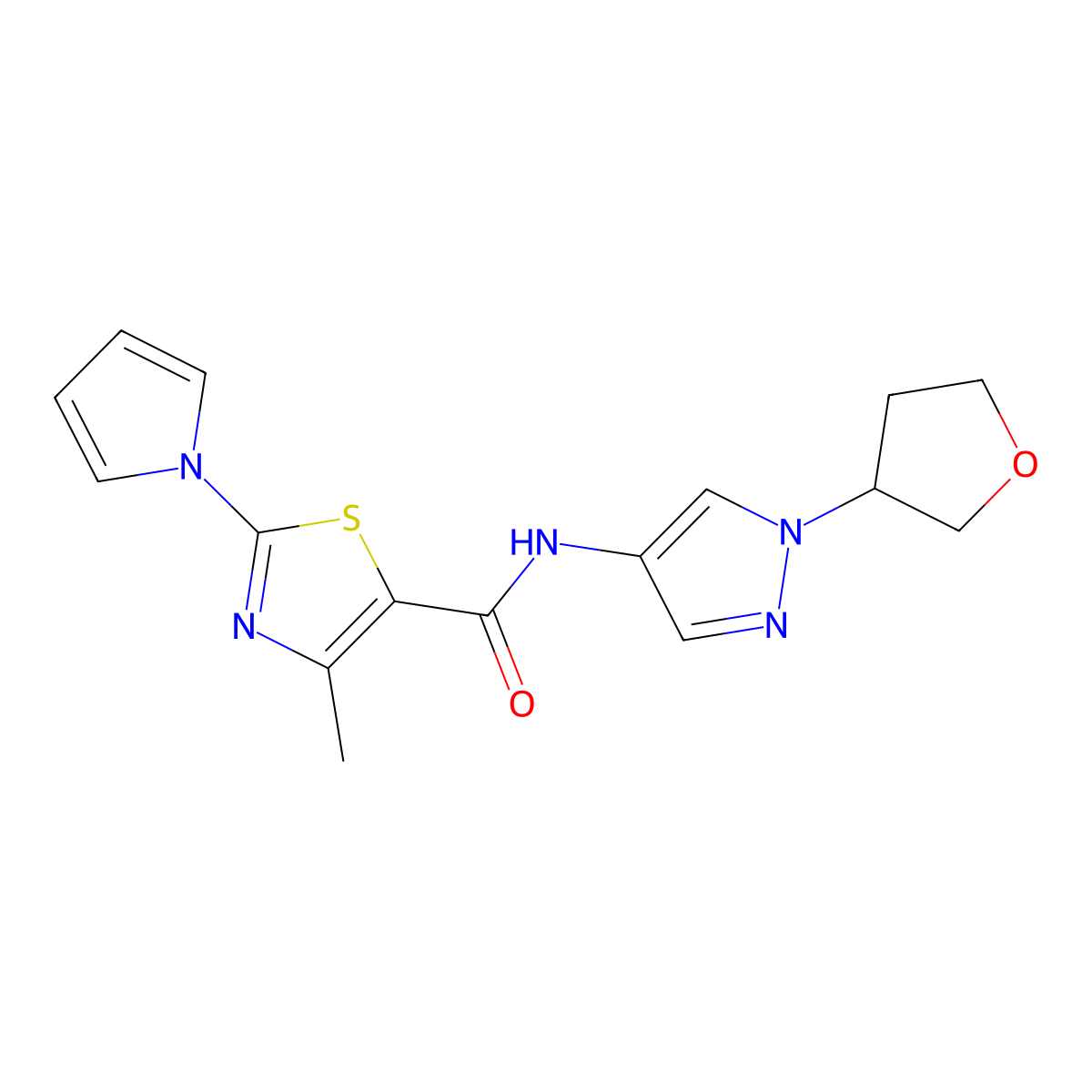 4-methyl-2-(1H-pyrrol-1-yl)-N-(1-(tetrahydrofuran-3-yl)-1H-pyrazol-4-yl)thiazole-5-carboxamide molecular structure, CAS 1797872-57-1