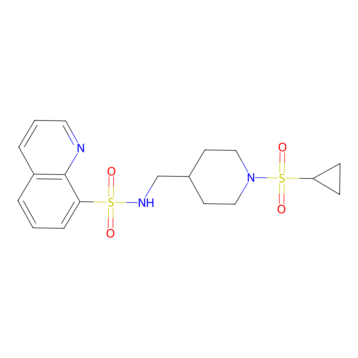 N-((1-(cyclopropylsulfonyl)piperidin-4-yl)methyl)quinoline-8-sulfonamide molecular structure, CAS 1797872-62-8