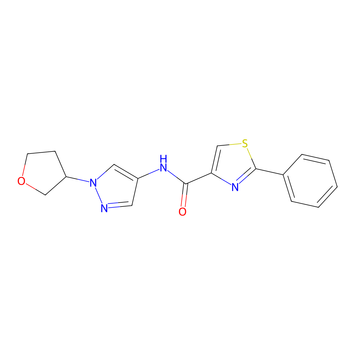 2-phenyl-N-(1-(tetrahydrofuran-3-yl)-1H-pyrazol-4-yl)thiazole-4-carboxamide molecular structure, CAS 1797872-66-2