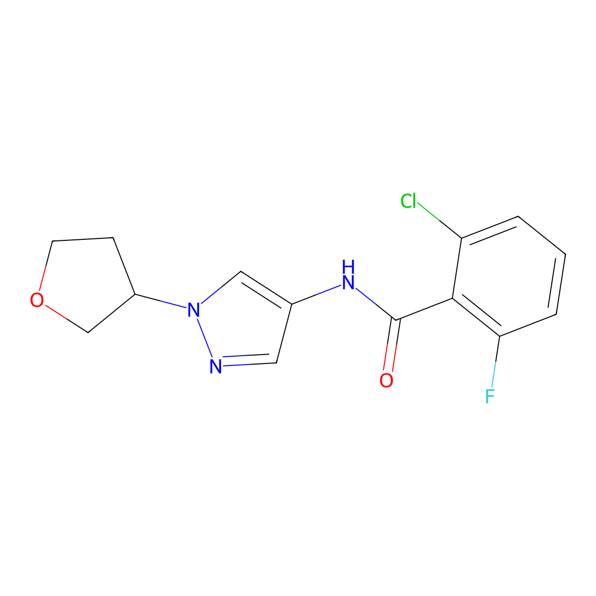2-chloro-6-fluoro-N-[1-(oxolan-3-yl)-1H-pyrazol-4-yl]benzamide molecular structure, CAS 1797872-82-2