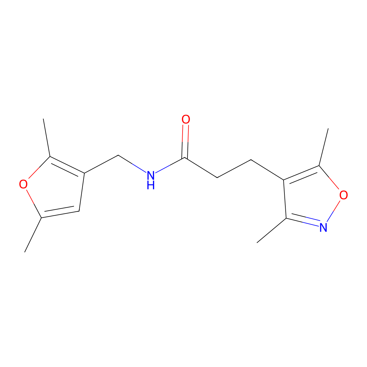 N-((2,5-dimethylfuran-3-yl)methyl)-3-(3,5-dimethylisoxazol-4-yl)propanamide molecular structure, CAS 1797873-07-4