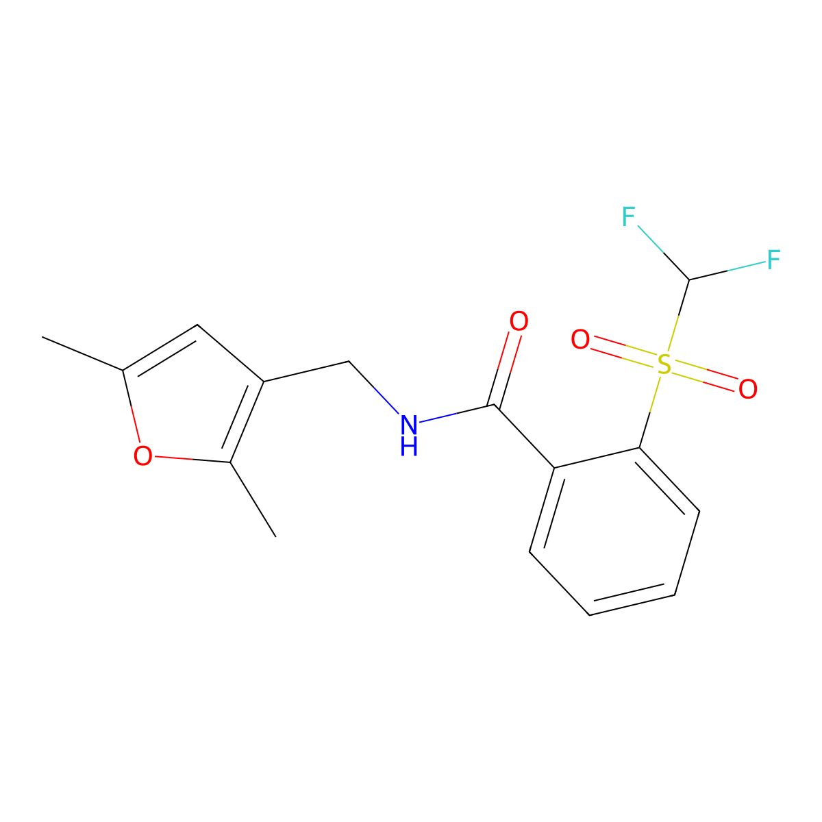 2-((difluoromethyl)sulfonyl)-N-((2,5-dimethylfuran-3-yl)methyl)benzamide molecular structure, CAS 1797873-14-3