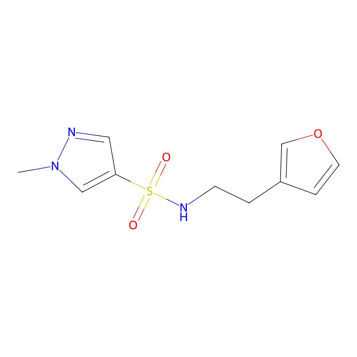 N-(2-(furan-3-yl)ethyl)-1-methyl-1H-pyrazole-4-sulfonamide molecular structure, CAS 1797873-22-3