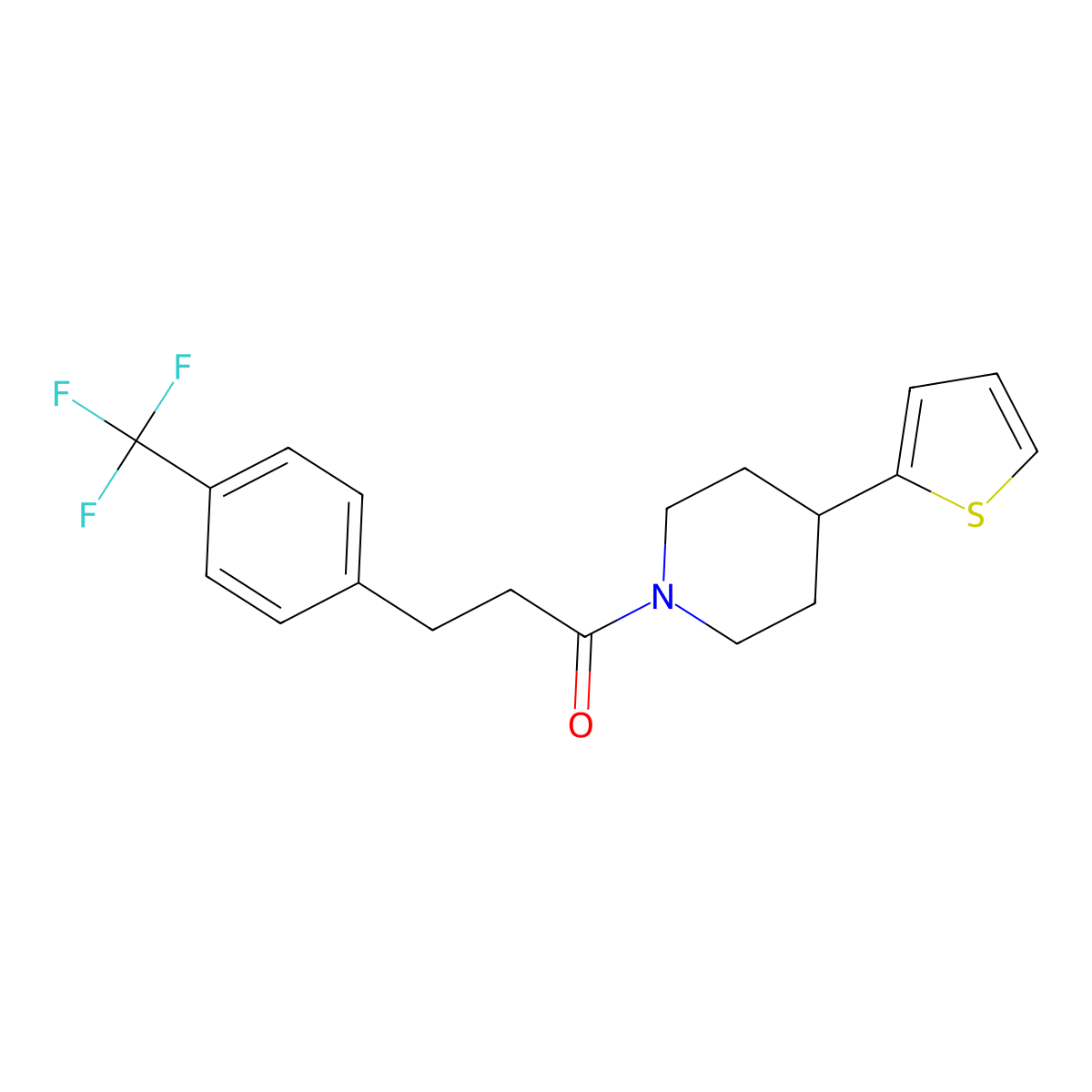 1-[4-(Thiophen-2-YL)piperidin-1-YL]-3-[4-(trifluoromethyl)phenyl]propan-1-one molecular structure, CAS 1797873-26-7