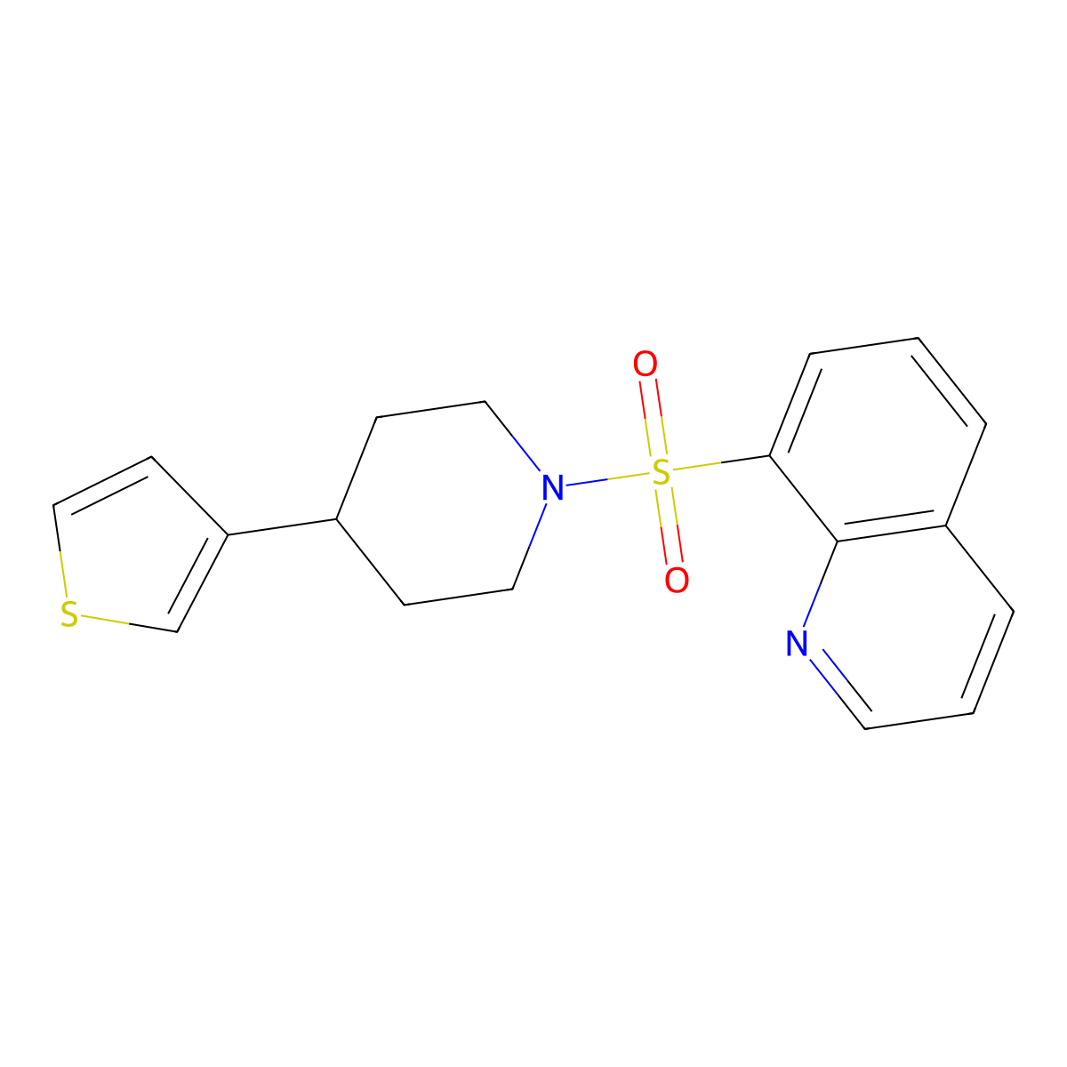 8-((4-(Thiophen-3-yl)piperidin-1-yl)sulfonyl)quinoline molecular structure, CAS 1797873-33-6
