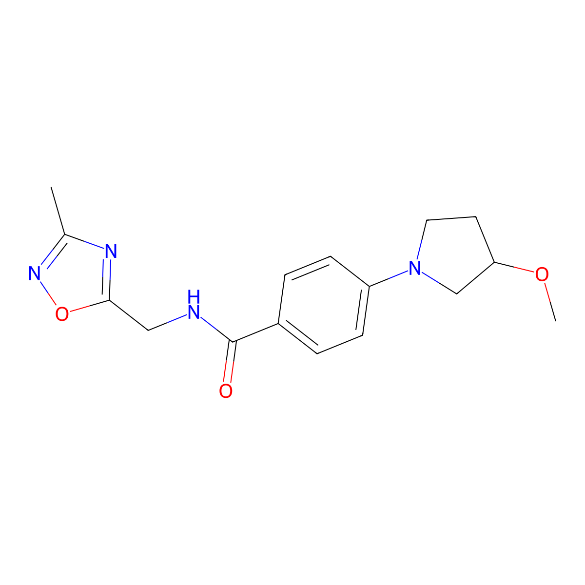 4-(3-methoxypyrrolidin-1-yl)-N-[(3-methyl-1,2,4-oxadiazol-5-yl)methyl]benzamide molecular structure, CAS 1797873-35-8