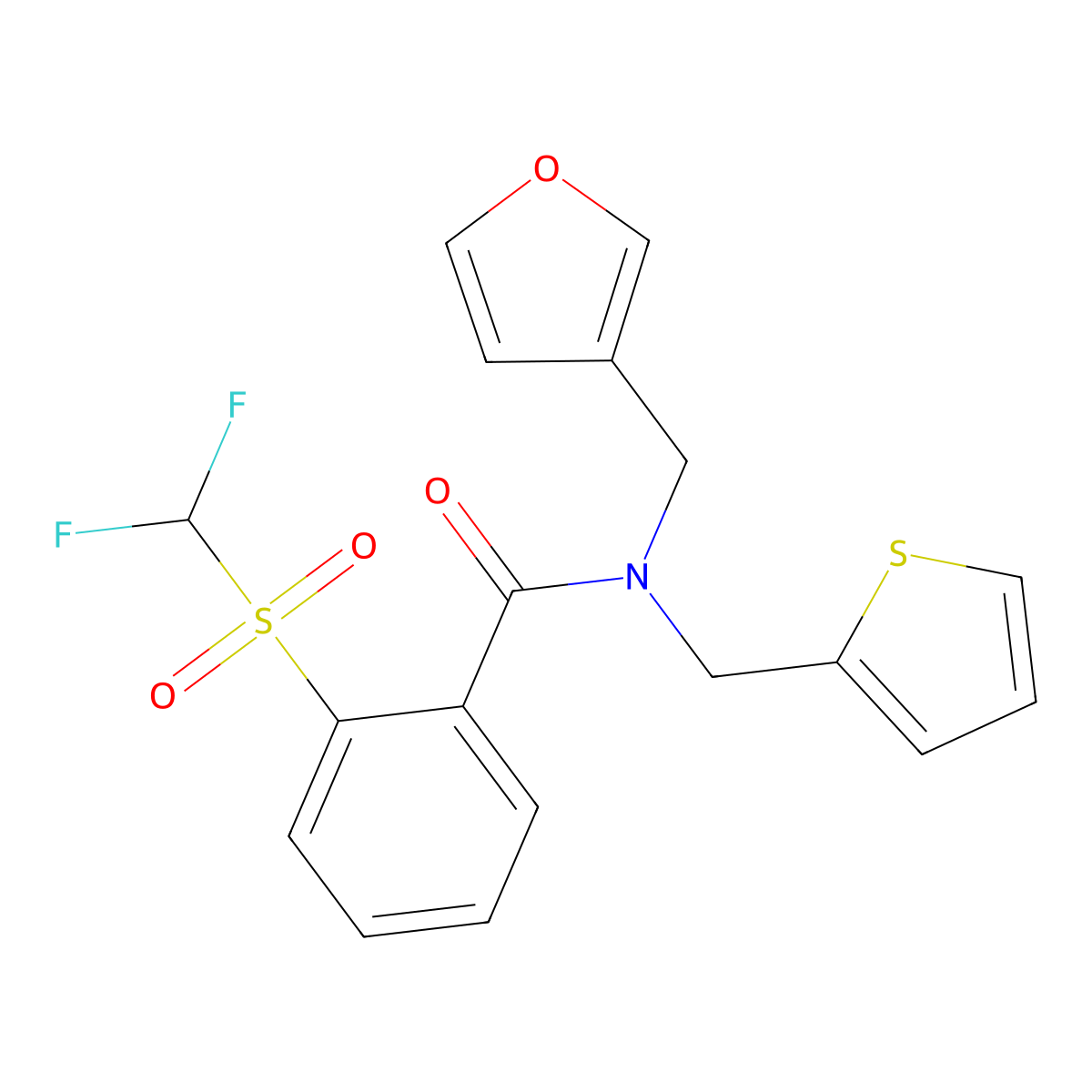 2-((difluoromethyl)sulfonyl)-N-(furan-3-ylmethyl)-N-(thiophen-2-ylmethyl)benzamide molecular structure, CAS 1797873-53-0