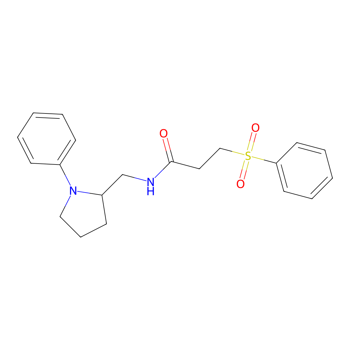 3-(benzenesulfonyl)-N-[(1-phenylpyrrolidin-2-yl)methyl]propanamide molecular structure, CAS 1797873-87-0
