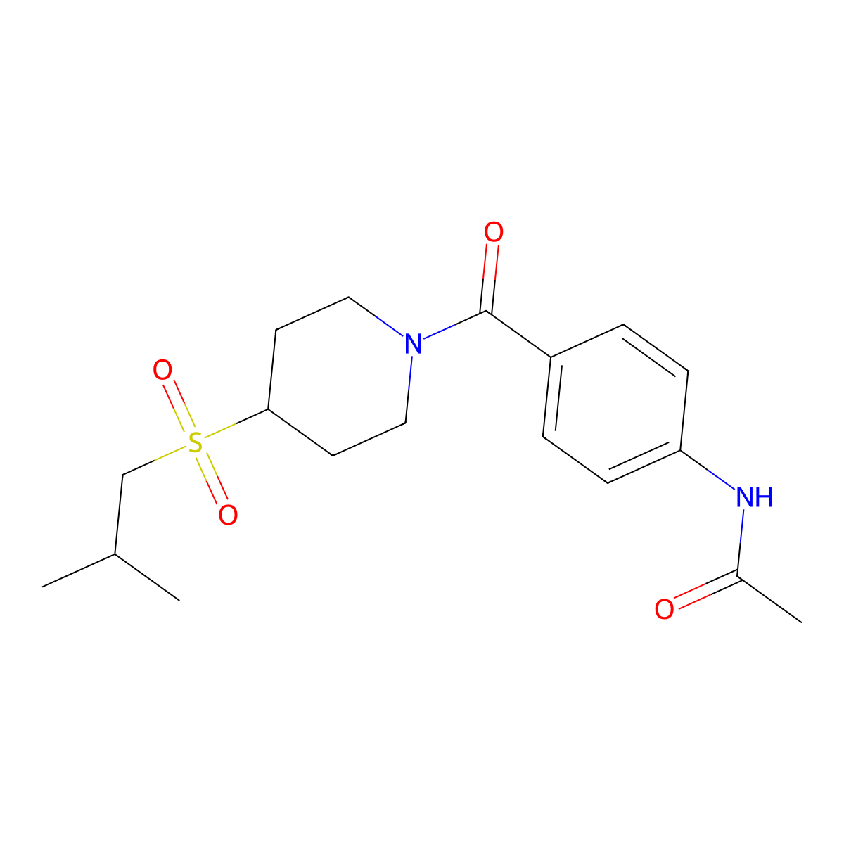 N-(4-(4-(isobutylsulfonyl)piperidine-1-carbonyl)phenyl)acetamide molecular structure, CAS 1797873-97-2