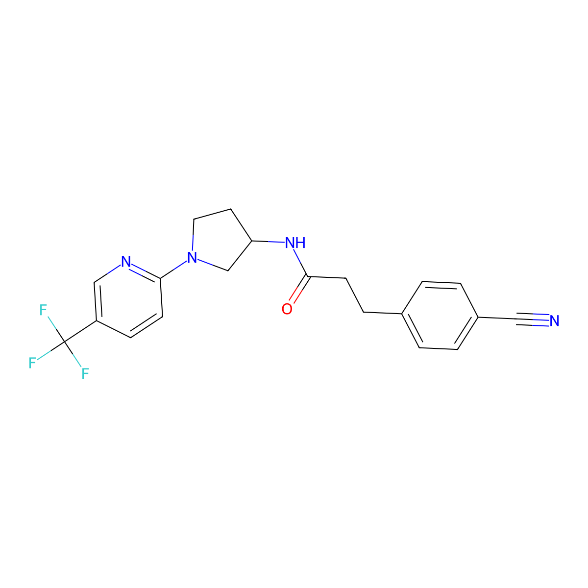 3-(4-cyanophenyl)-N-(1-(5-(trifluoromethyl)pyridin-2-yl)pyrrolidin-3-yl)propanamide molecular structure, CAS 1797874-17-9