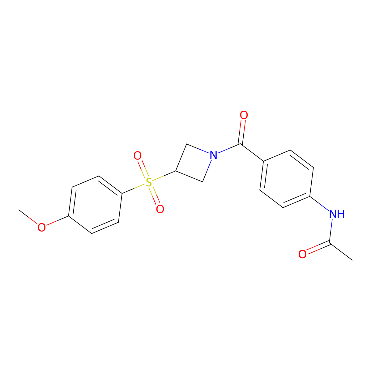 N-(4-(3-((4-methoxyphenyl)sulfonyl)azetidine-1-carbonyl)phenyl)acetamide molecular structure, CAS 1797874-24-8