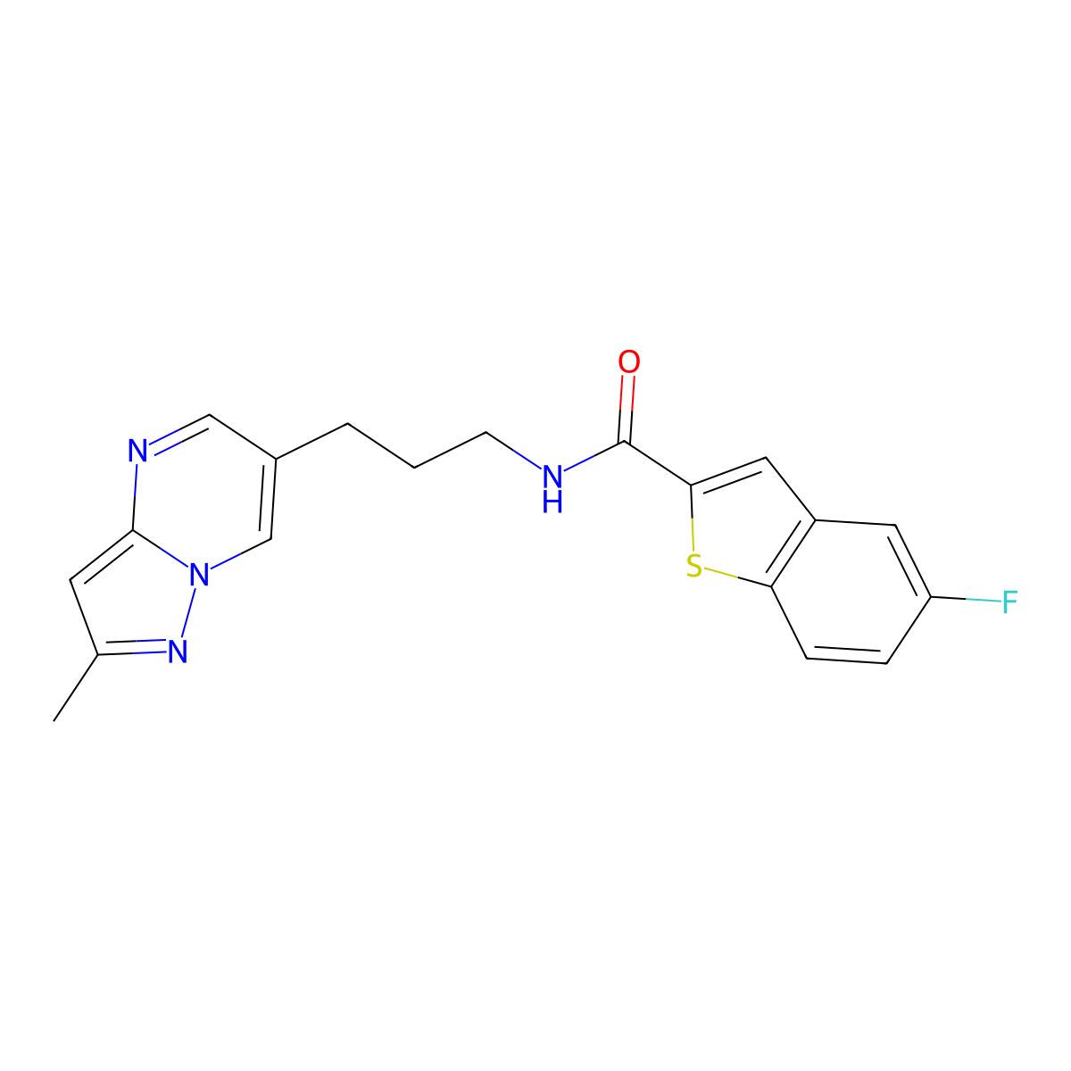 5-fluoro-N-(3-(2-methylpyrazolo[1,5-a]pyrimidin-6-yl)propyl)benzo[b]thiophene-2-carboxamide molecular structure, CAS 1797874-54-4