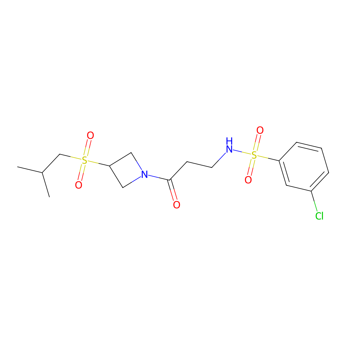 3-chloro-N-(3-(3-(isobutylsulfonyl)azetidin-1-yl)-3-oxopropyl)benzenesulfonamide molecular structure, CAS 1797874-62-4