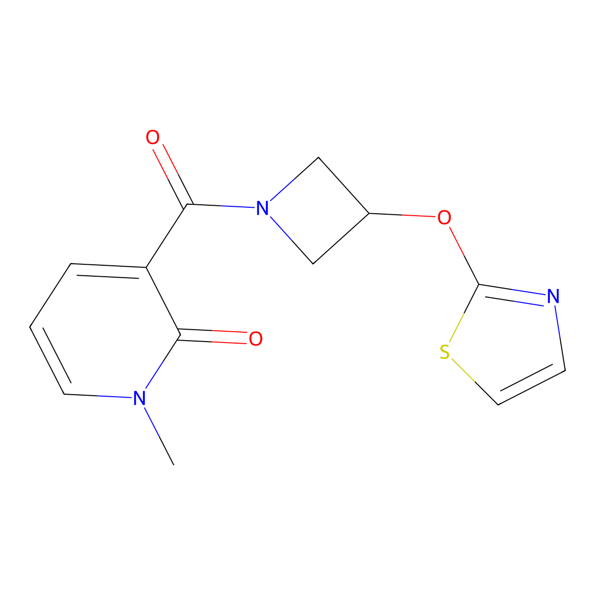 1-methyl-3-(3-(thiazol-2-yloxy)azetidine-1-carbonyl)pyridin-2(1H)-one molecular structure, CAS 1797875-11-6