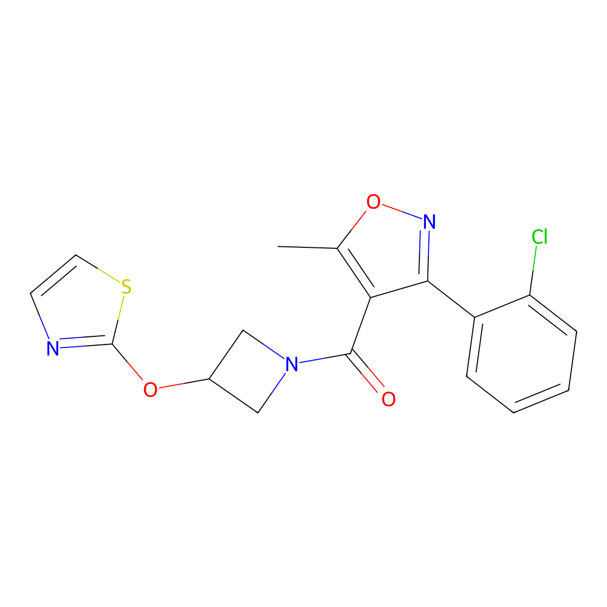 (3-(2-Chlorophenyl)-5-methylisoxazol-4-yl)(3-(thiazol-2-yloxy)azetidin-1-yl)methanone molecular structure, CAS 1797875-13-8