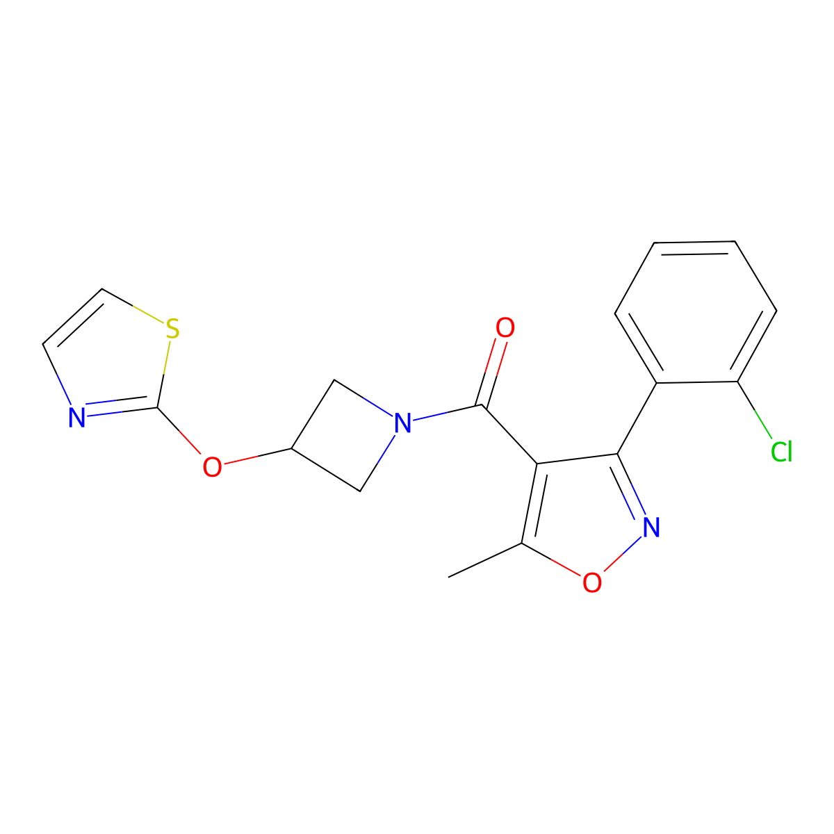 (3-(2-Chlorophenyl)-5-methylisoxazol-4-yl)(3-(thiazol-2-yloxy)azetidin-1-yl)methanone molecular structure, CAS 1797875-13-8