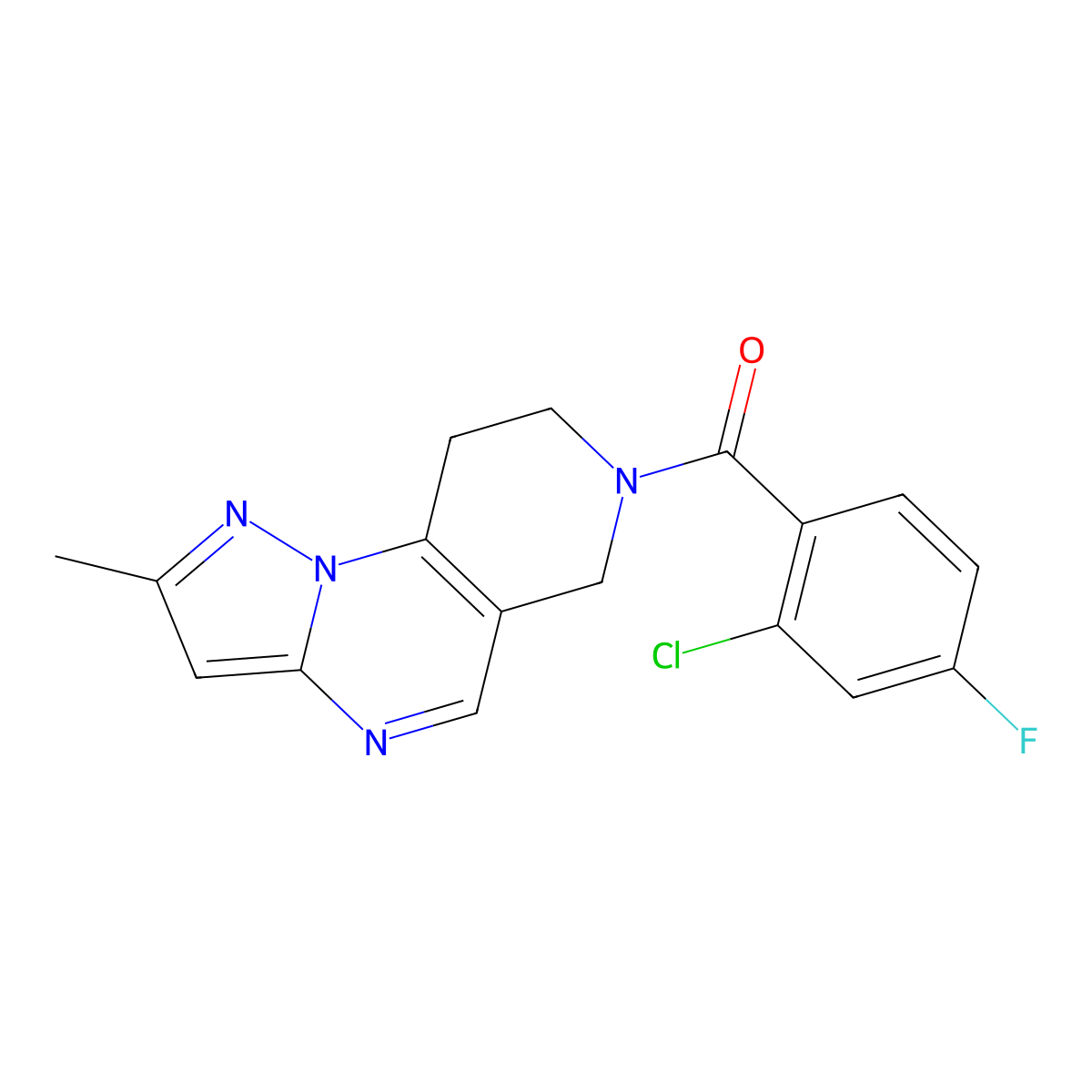 (2-chloro-4-fluorophenyl)(2-methyl-8,9-dihydropyrazolo[1,5-a]pyrido[3,4-e]pyrimidin-7(6H)-yl)methanone molecular structure, CAS 1797875-29-6