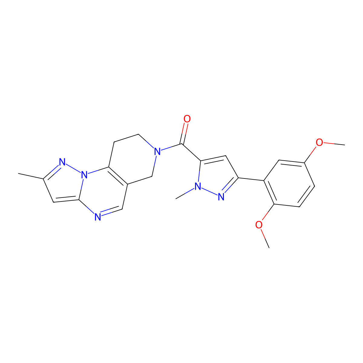11-[3-(2,5-dimethoxyphenyl)-1-methyl-1H-pyrazole-5-carbonyl]-4-methyl-2,3,7,11-tetraazatricyclo[7.4.0.0^{2,6}]trideca-1(9),3,5,7-tetraene molecular structure, CAS 1797875-38-7
