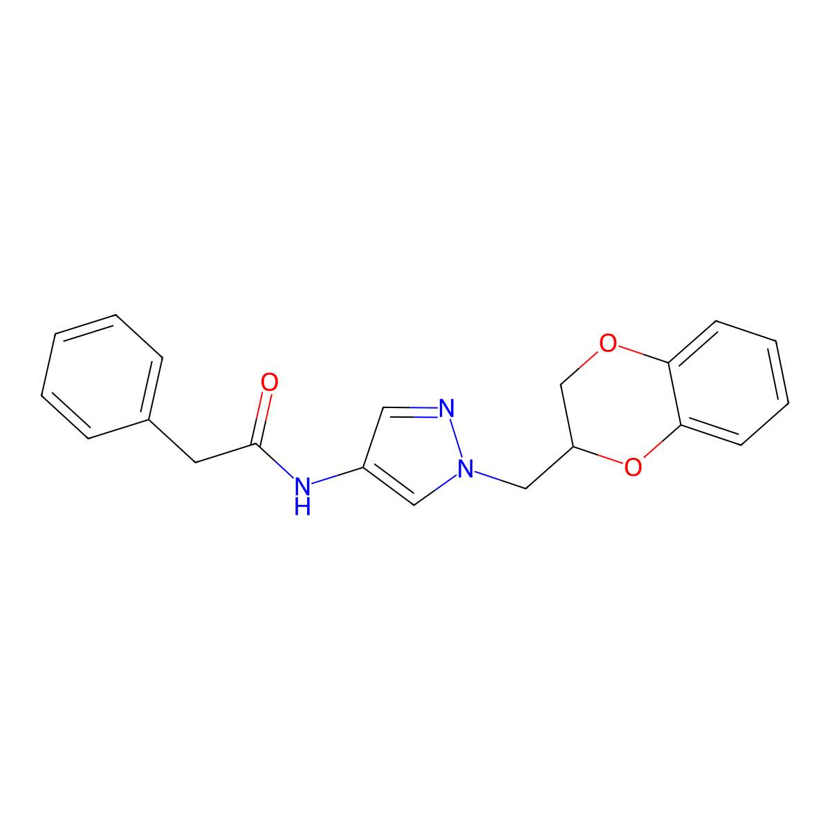 N-(1-((2,3-dihydrobenzo[b][1,4]dioxin-2-yl)methyl)-1H-pyrazol-4-yl)-2-phenylacetamide molecular structure, CAS 1797875-43-4
