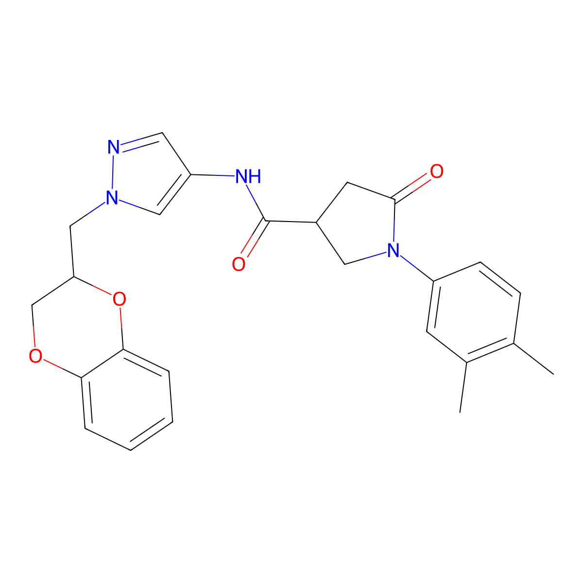 N-{1-[(2,3-dihydro-1,4-benzodioxin-2-yl)methyl]-1H-pyrazol-4-yl}-1-(3,4-dimethylphenyl)-5-oxopyrrolidine-3-carboxamide molecular structure, CAS 1797875-51-4