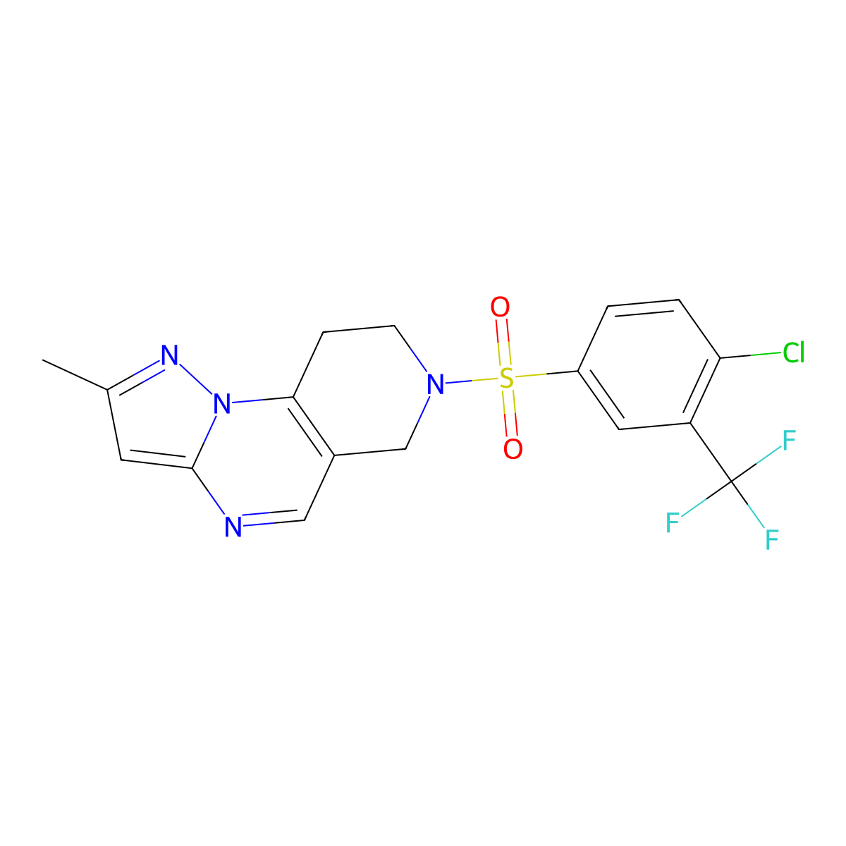 7-((4-Chloro-3-(trifluoromethyl)phenyl)sulfonyl)-2-methyl-6,7,8,9-tetrahydropyrazolo[1,5-a]pyrido[3,4-e]pyrimidine molecular structure, CAS 1797875-56-9