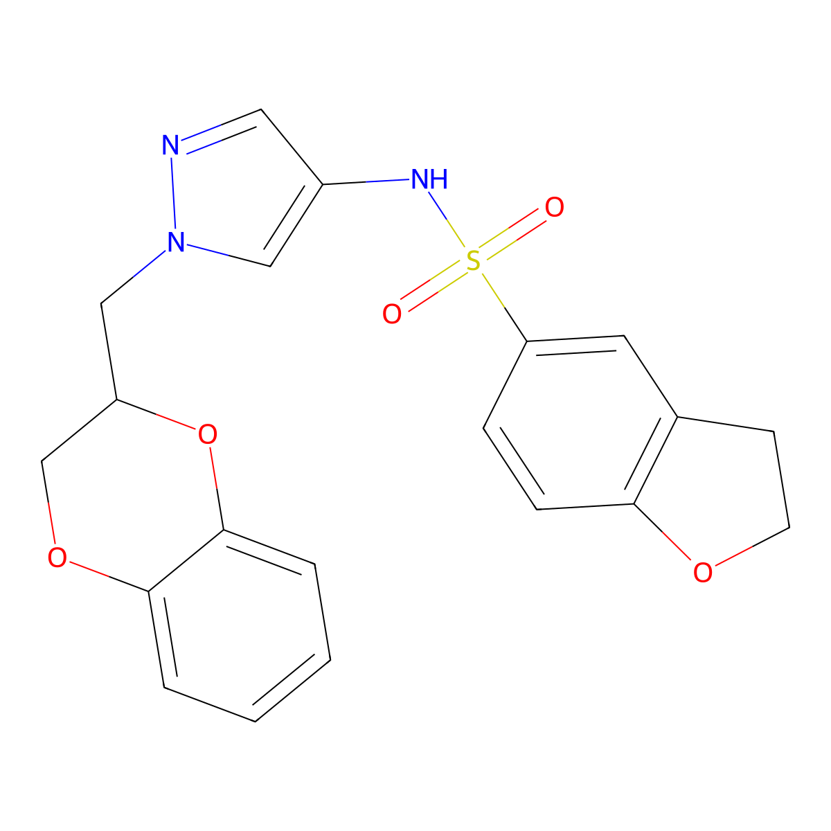 N-(1-((2,3-dihydrobenzo[b][1,4]dioxin-2-yl)methyl)-1H-pyrazol-4-yl)-2,3-dihydrobenzofuran-5-sulfonamide molecular structure, CAS 1797875-61-6