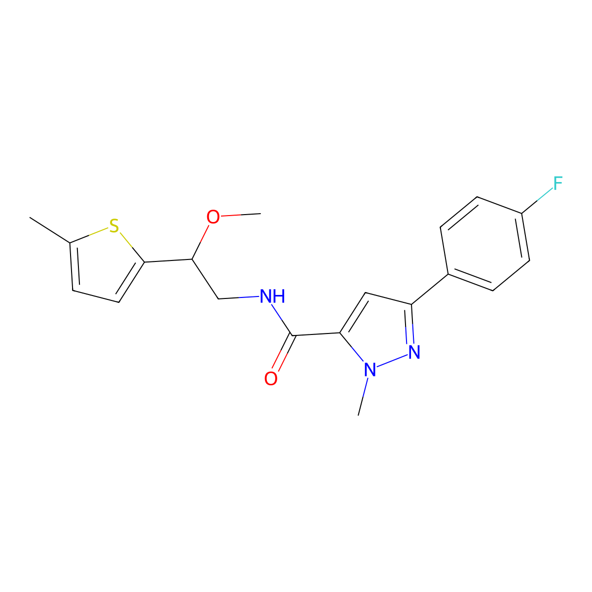 3-(4-fluorophenyl)-N-[2-methoxy-2-(5-methylthiophen-2-yl)ethyl]-1-methyl-1H-pyrazole-5-carboxamide molecular structure, CAS 1797875-96-7