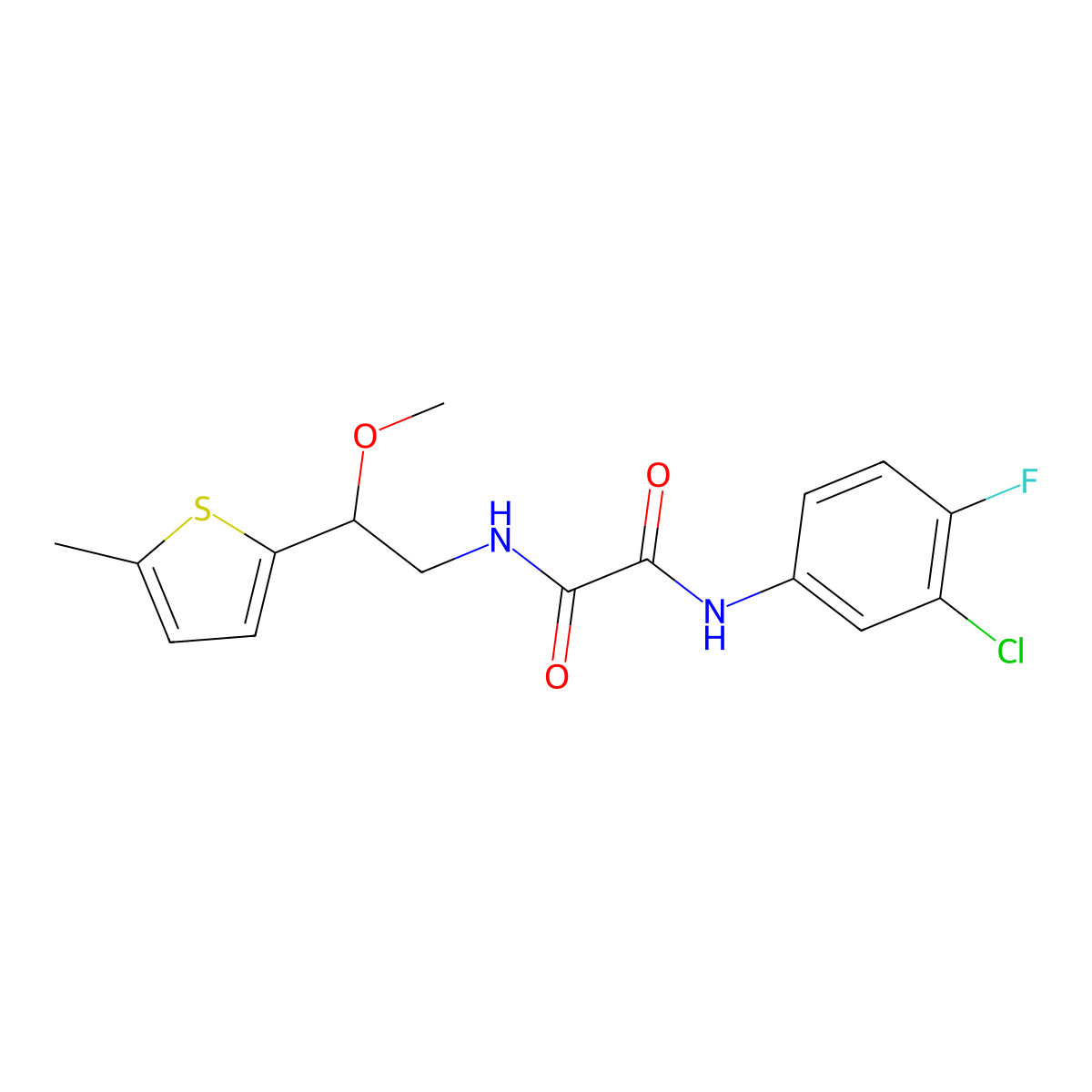 N1-(3-chloro-4-fluorophenyl)-N2-(2-methoxy-2-(5-methylthiophen-2-yl)ethyl)oxalamide molecular structure, CAS 1797876-30-2