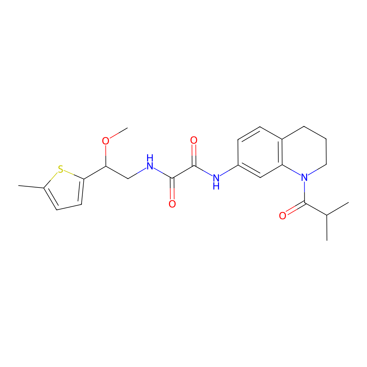 N1-(1-isobutyryl-1,2,3,4-tetrahydroquinolin-7-yl)-N2-(2-methoxy-2-(5-methylthiophen-2-yl)ethyl)oxalamide molecular structure, CAS 1797876-36-8