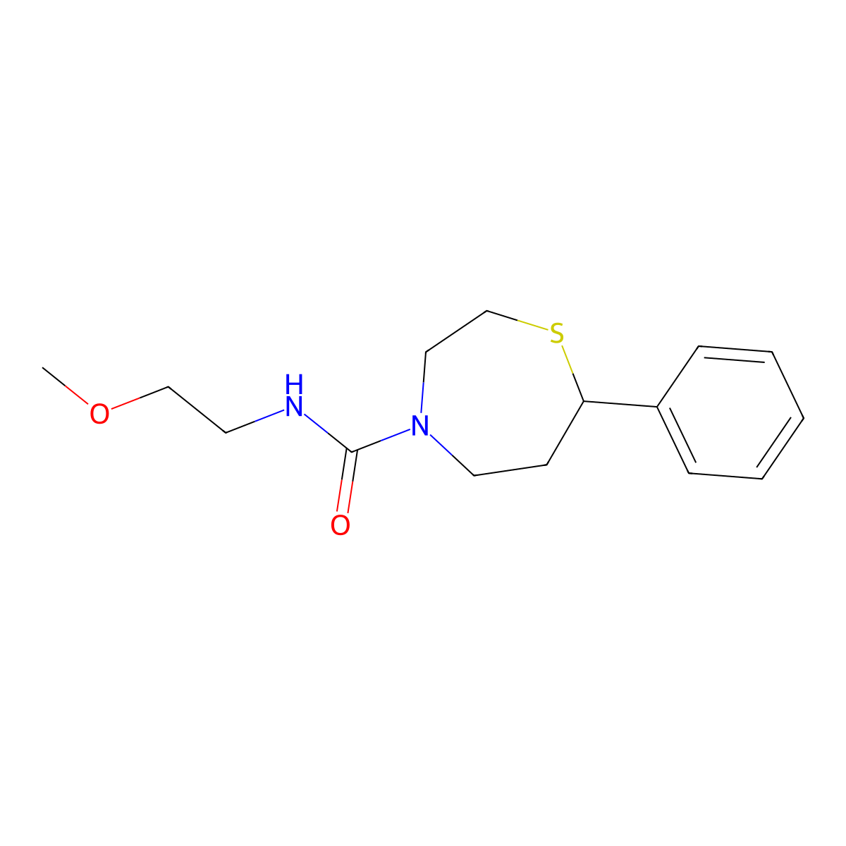 N-(2-methoxyethyl)-7-phenyl-1,4-thiazepane-4-carboxamide molecular structure, CAS 1797876-74-4