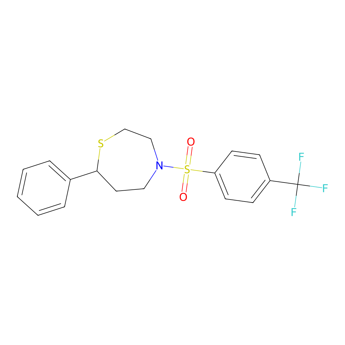 7-Phenyl-4-((4-(trifluoromethyl)phenyl)sulfonyl)-1,4-thiazepane molecular structure, CAS 1797876-90-4